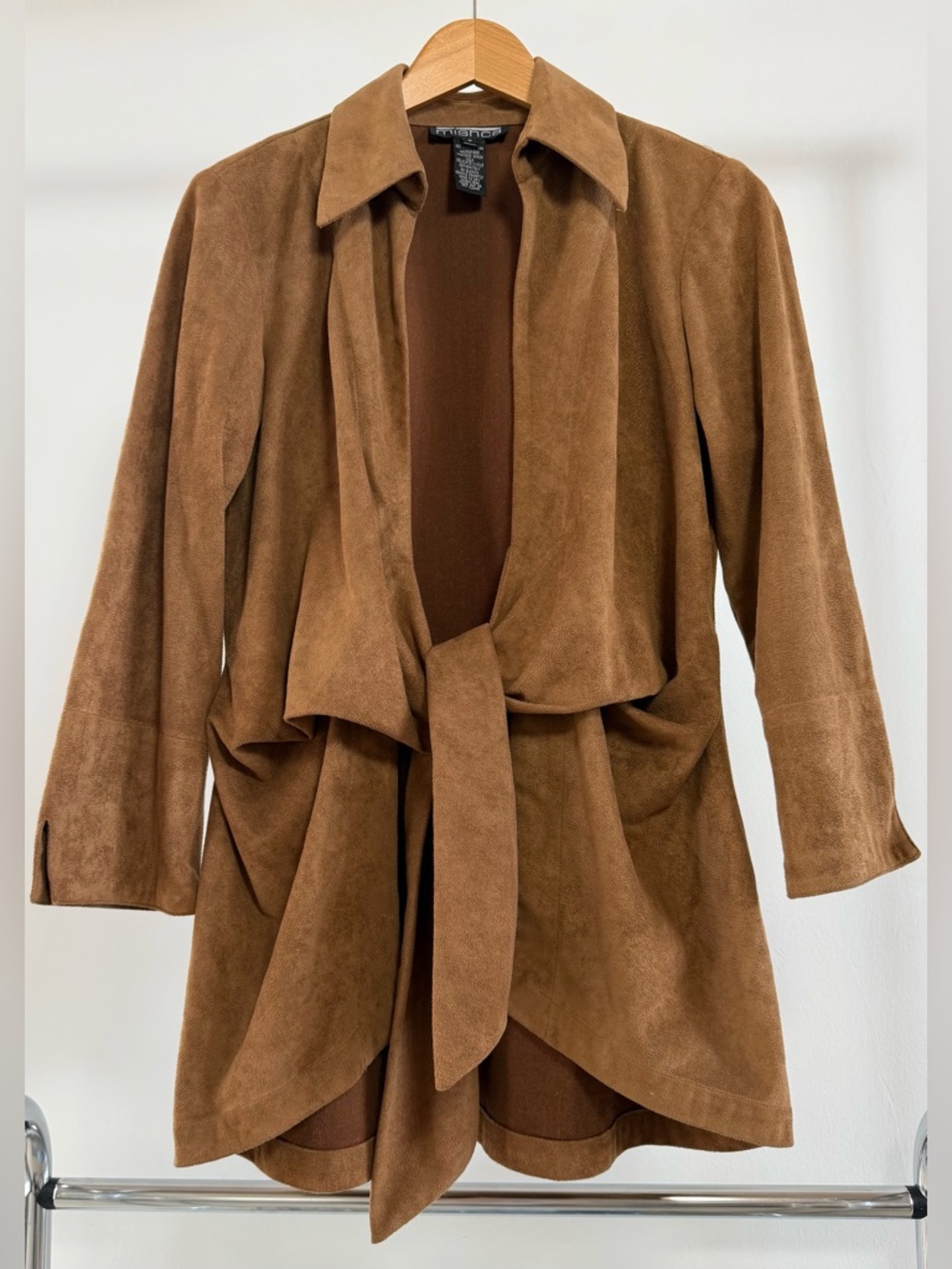 Mishca Faux Suede Women’s Tie-Waist Jacket in Saddle Brown Sz Small